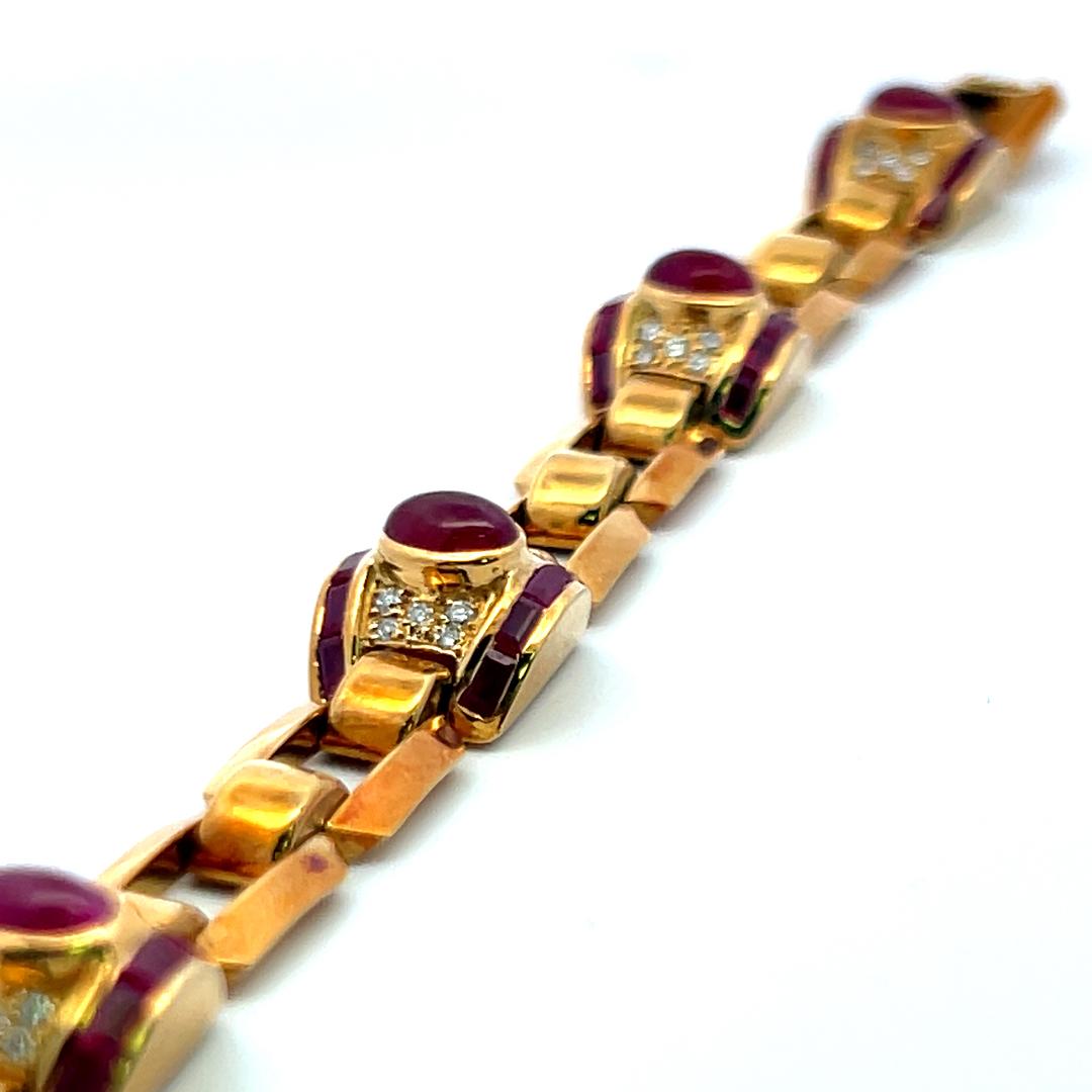 6.00ct Ruby & 0.40ct Diamond Link Bracelet in 18K Yellow Gold (G VS)