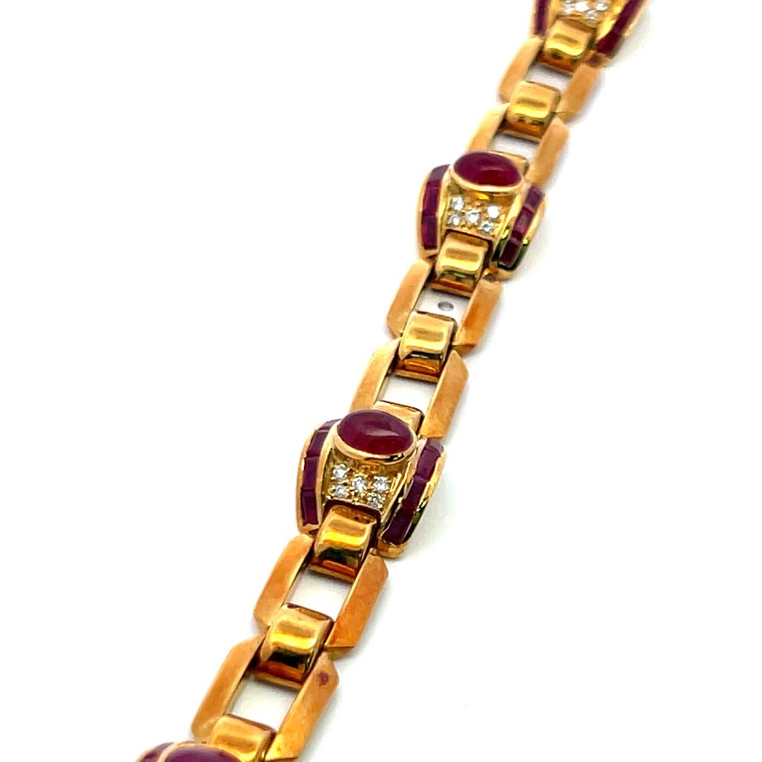 6.00ct Ruby & 0.40ct Diamond Link Bracelet in 18K Yellow Gold (G VS)
