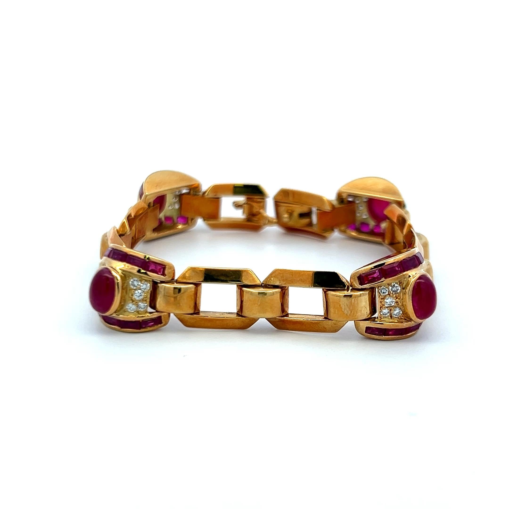 6.00ct Ruby & 0.40ct Diamond Link Bracelet in 18K Yellow Gold (G VS)