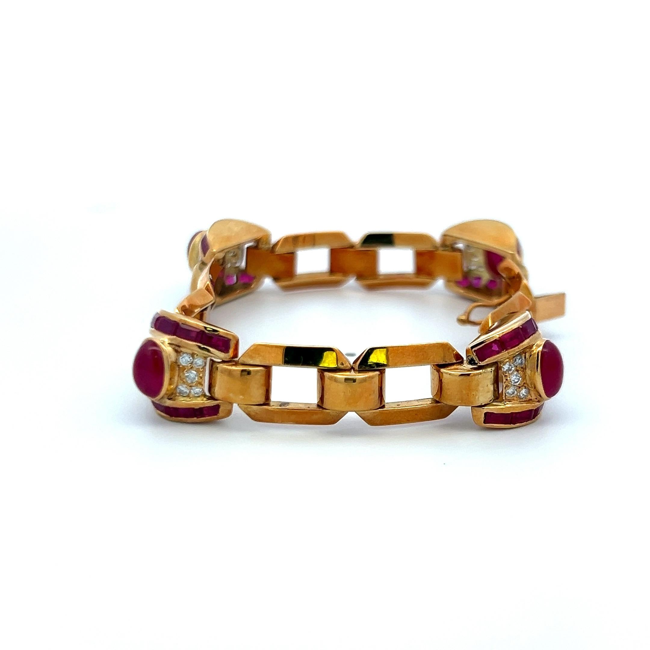 6.00ct Ruby & 0.40ct Diamond Link Bracelet in 18K Yellow Gold (G VS)
