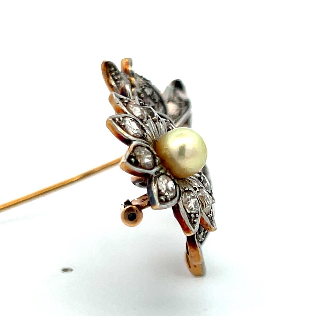 Vintage 1.40ct Rose Cut Diamond Pin Brooch in 18K Two-Tone Gold & Platinum