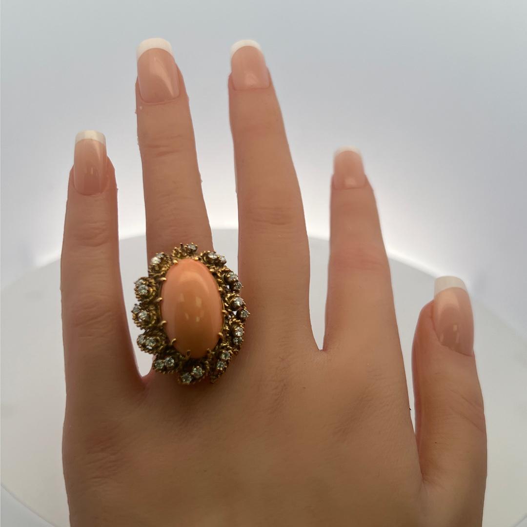 1.05ct Round Brilliant Diamond 13–22.5mm Coral Cocktail Ring in 14K Yellow Gold