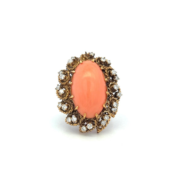 1.05ct Round Brilliant Diamond 13–22.5mm Coral Cocktail Ring in 14K Yellow Gold