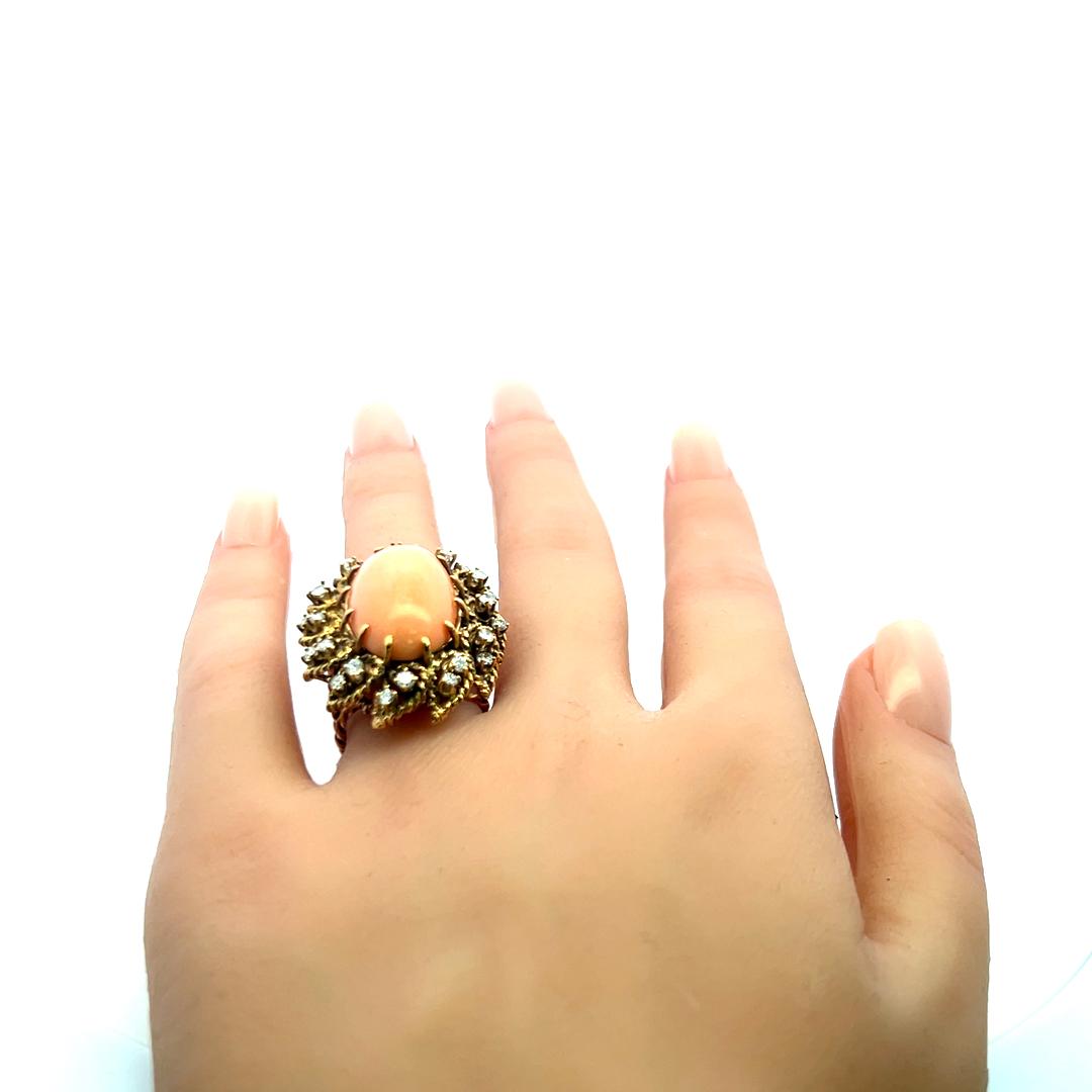 1.05ct Round Brilliant Diamond 13–22.5mm Coral Cocktail Ring in 14K Yellow Gold