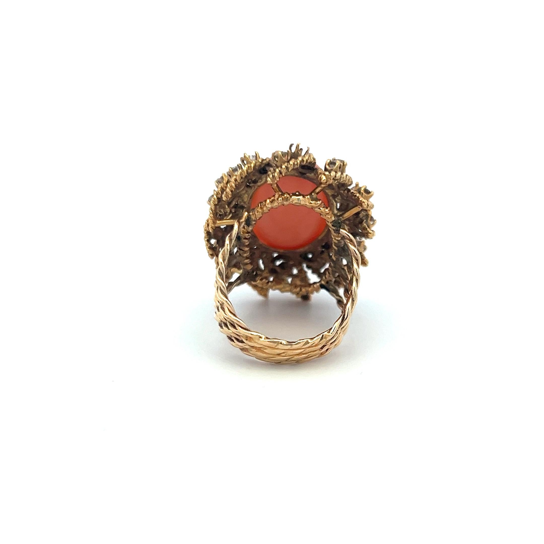 1.05ct Round Brilliant Diamond 13–22.5mm Coral Cocktail Ring in 14K Yellow Gold