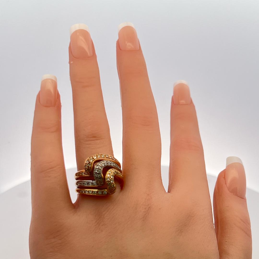 0.74ct Round Brilliant Diamond Pave Cocktail Ring in 18K Tri-Color Gold (H VS)