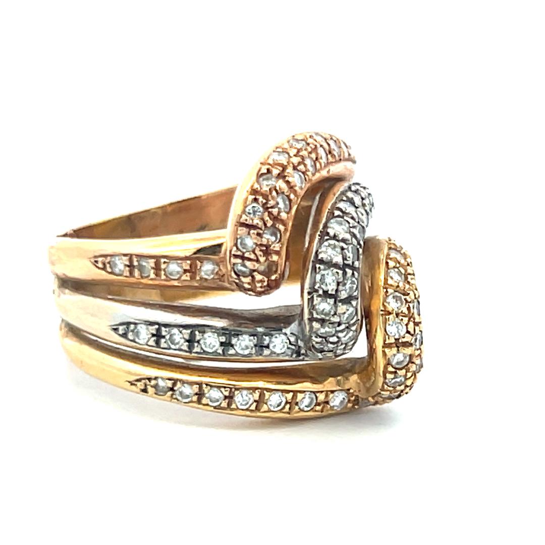 0.74ct Round Brilliant Diamond Pave Cocktail Ring in 18K Tri-Color Gold (H VS)