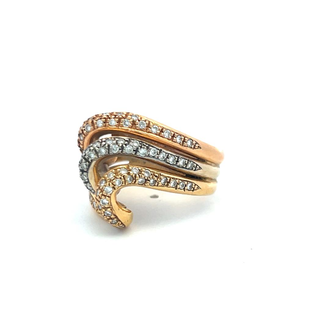 0.74ct Round Brilliant Diamond Pave Cocktail Ring in 18K Tri-Color Gold (H VS)