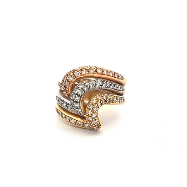 0.74ct Round Brilliant Diamond Pave Cocktail Ring in 18K Tri-Color Gold (H VS)