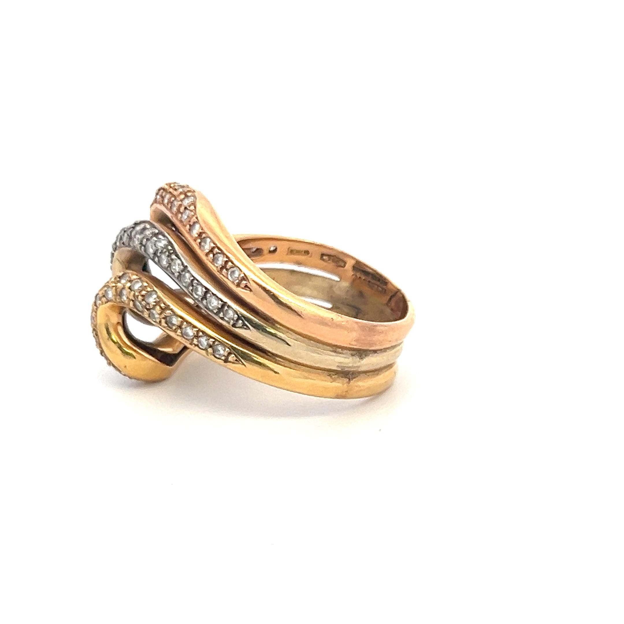 0.74ct Round Brilliant Diamond Pave Cocktail Ring in 18K Tri-Color Gold (H VS)