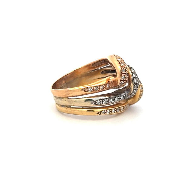 0.74ct Round Brilliant Diamond Pave Cocktail Ring in 18K Tri-Color Gold (H VS)