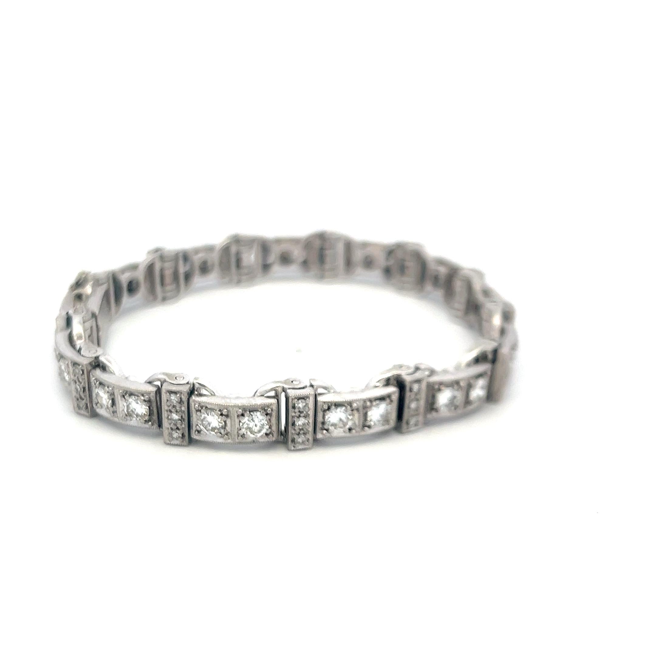 Antique 3.50ct Round Brilliant Diamond Tennis Bracelet in 18K White Gold (H VS)