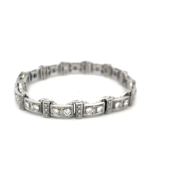 Antique 3.50ct Round Brilliant Diamond Tennis Bracelet in 18K White Gold (H VS)