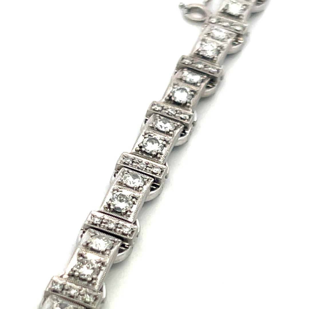 Antique 3.50ct Round Brilliant Diamond Tennis Bracelet in 18K White Gold (H VS)