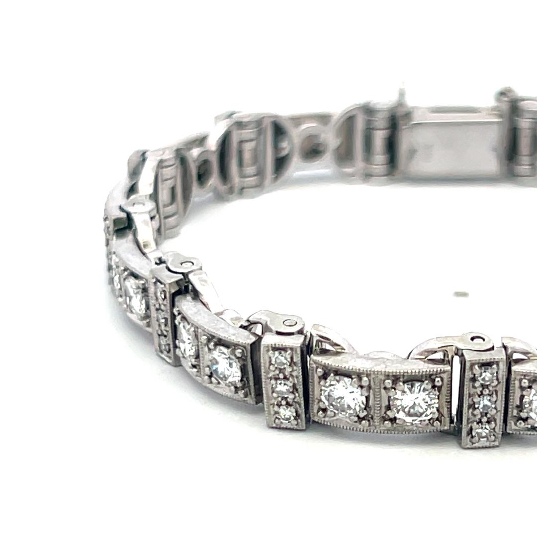 Antique 3.50ct Round Brilliant Diamond Tennis Bracelet in 18K White Gold (H VS)