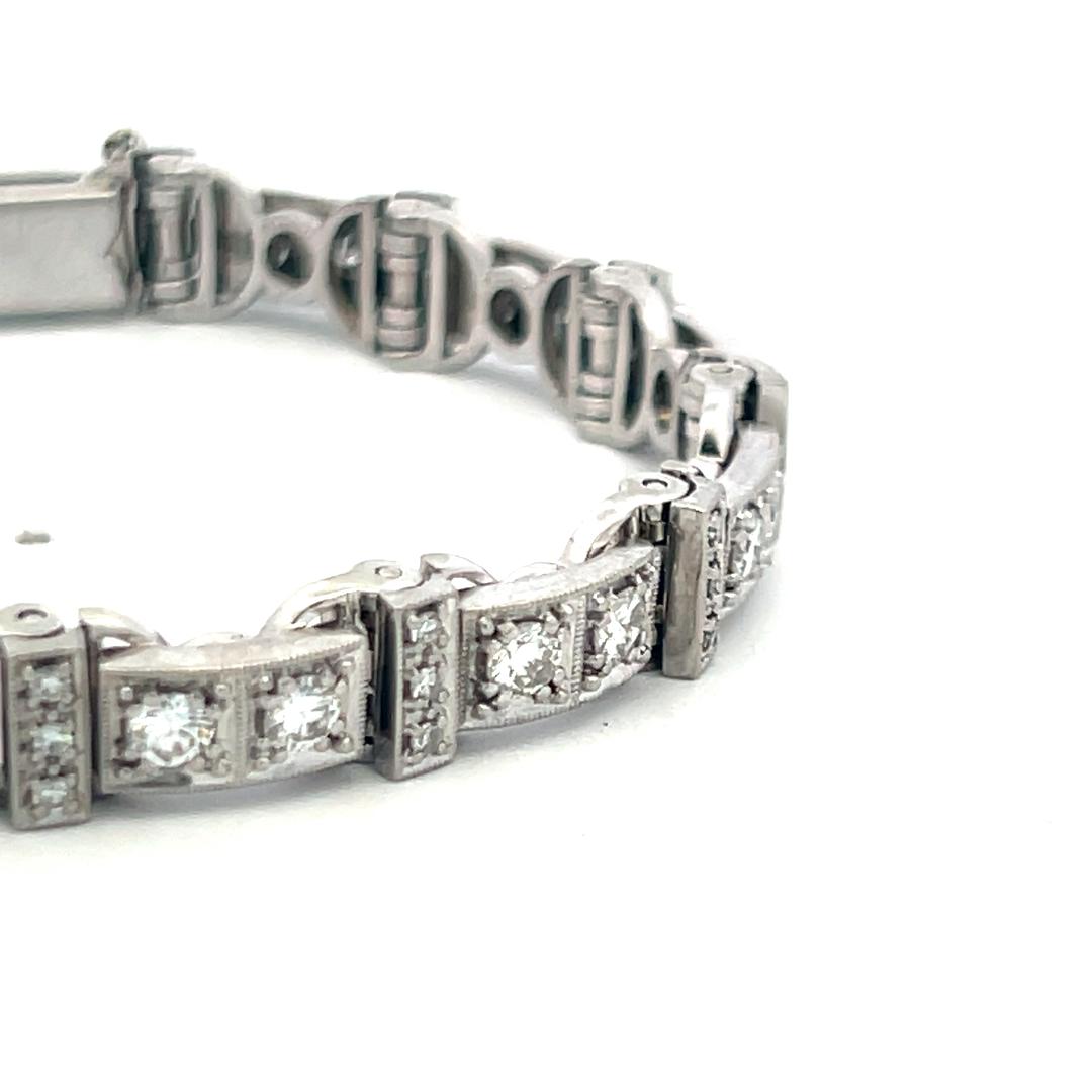 Antique 3.50ct Round Brilliant Diamond Tennis Bracelet in 18K White Gold (H VS)