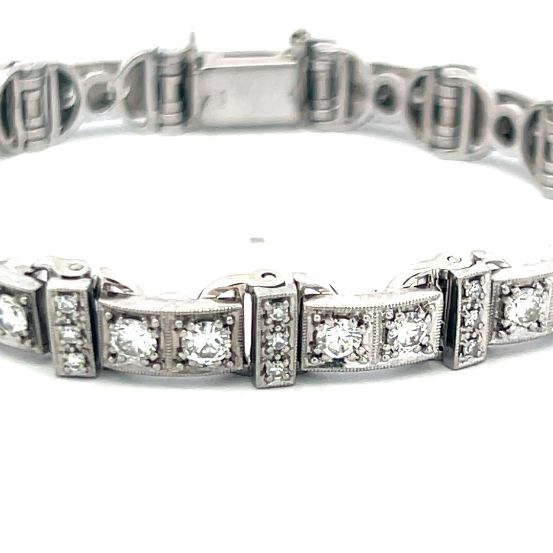 Antique 3.50ct Round Brilliant Diamond Tennis Bracelet in 18K White Gold (H VS)