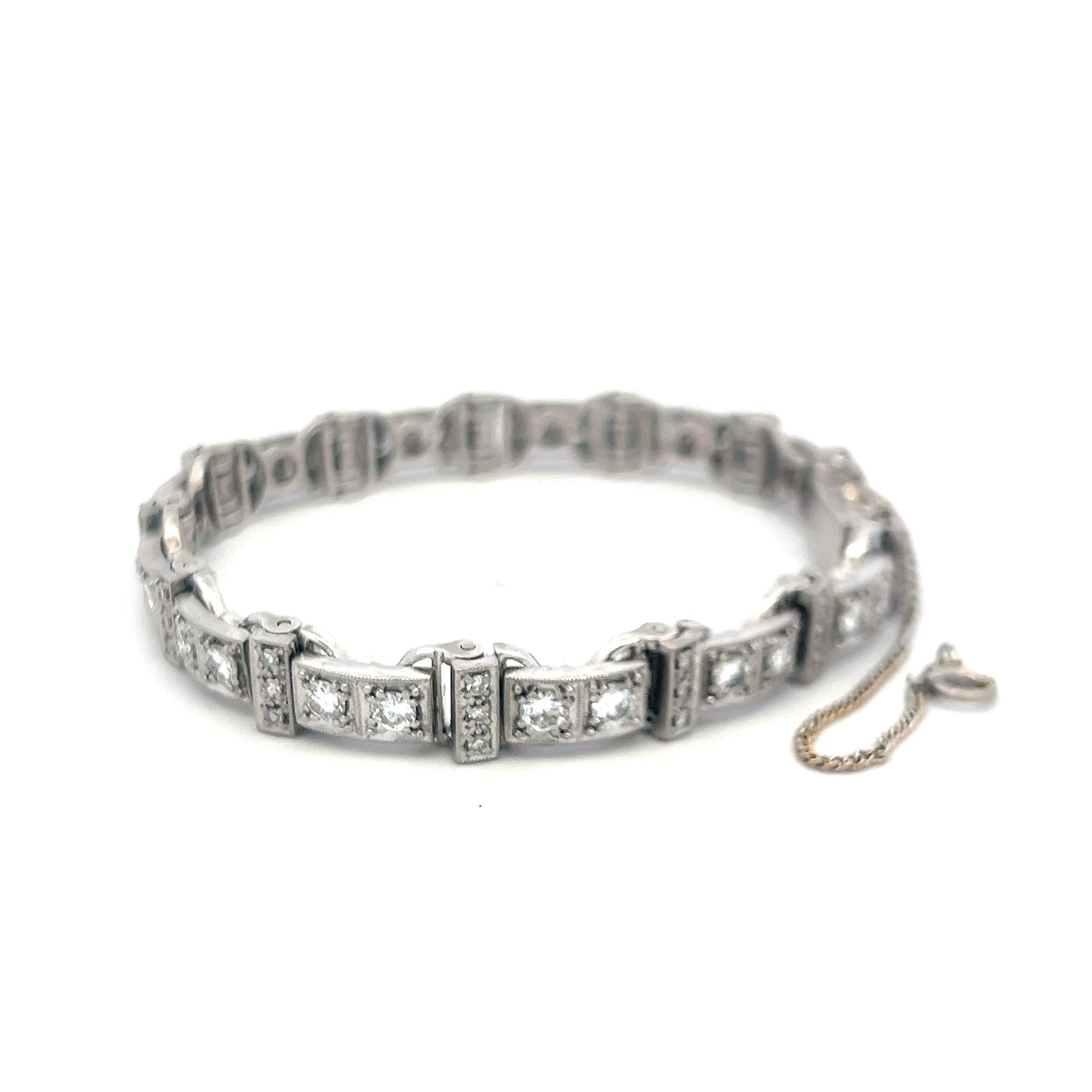 Antique 3.50ct Round Brilliant Diamond Tennis Bracelet in 18K White Gold (H VS)