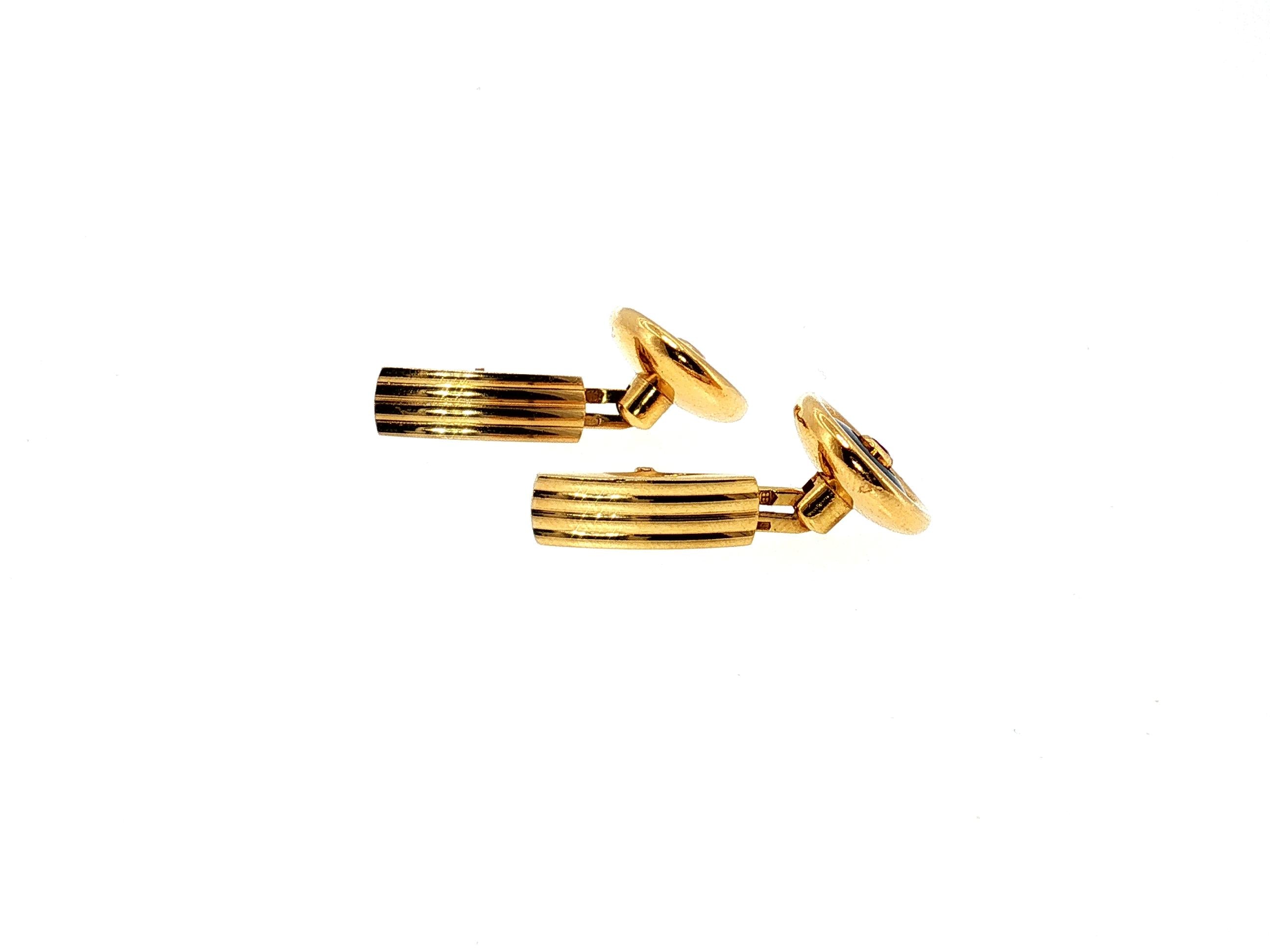 Bvlgari Vintage 18K Yellow Gold Cufflinks with Onyx and 0.04 Carat Ruby