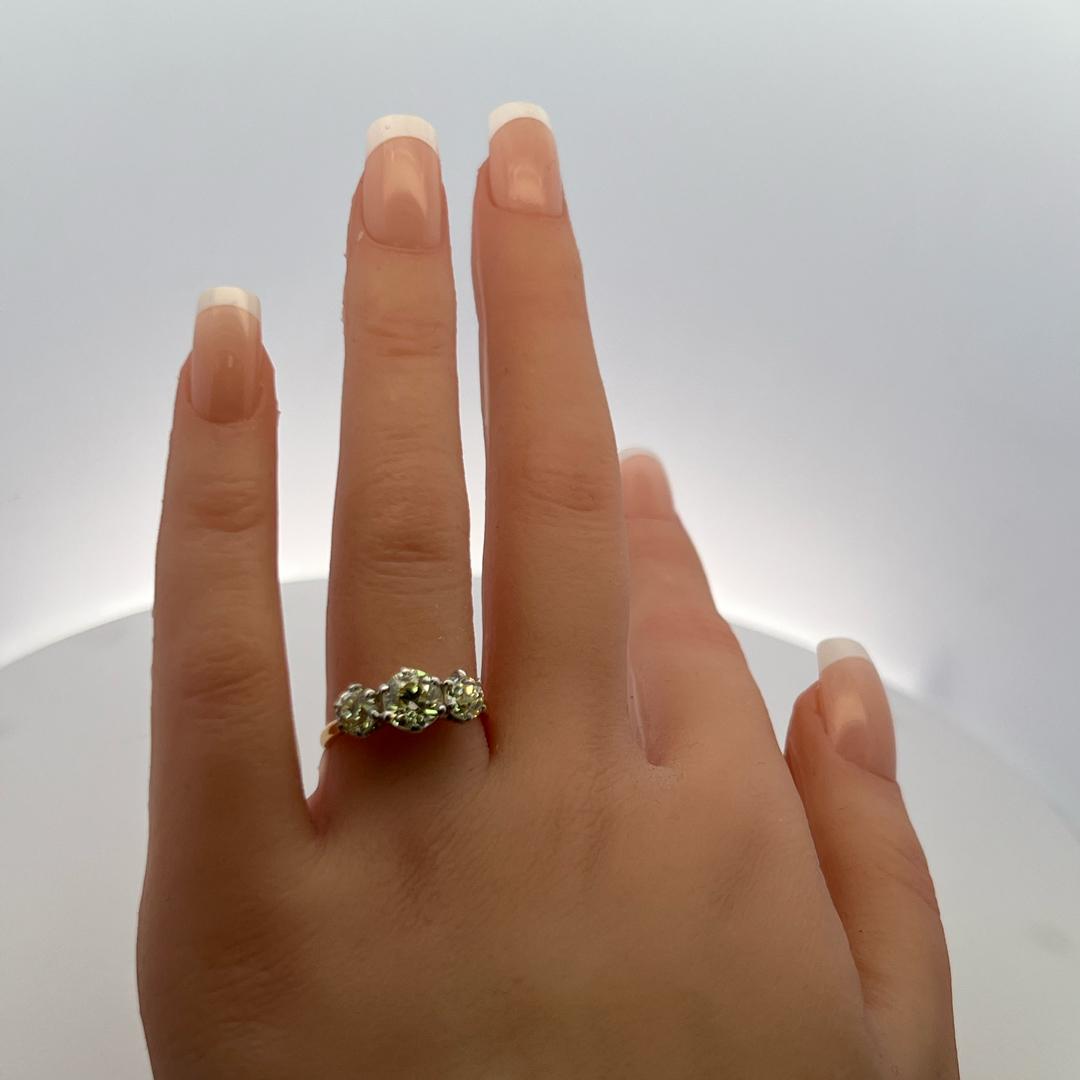 2.56ct Old European Cut Diamond Three-Stone Ring in 18K Two-Tone Gold & Platinum