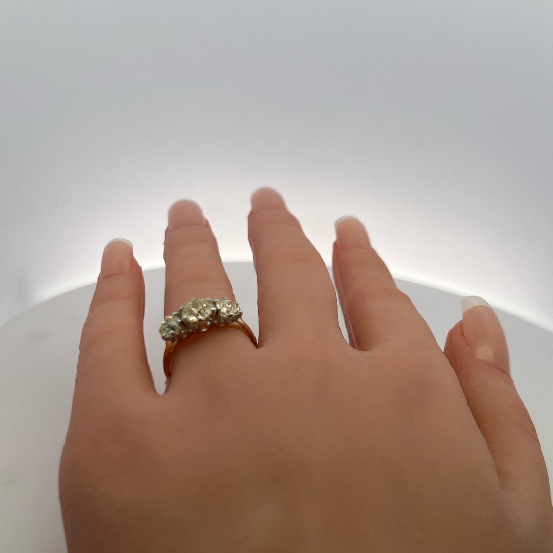 2.56ct Old European Cut Diamond Three-Stone Ring in 18K Two-Tone Gold & Platinum