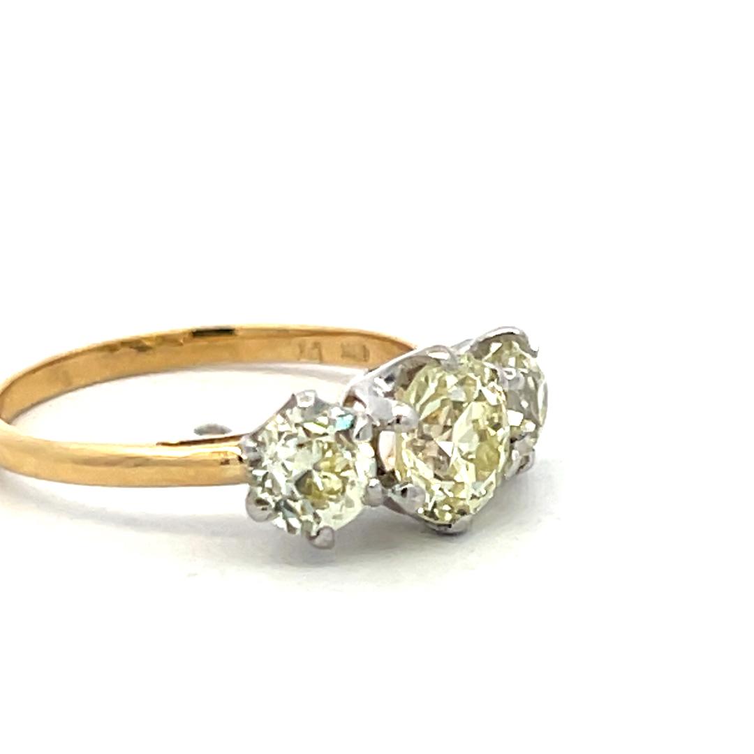 2.56ct Old European Cut Diamond Three-Stone Ring in 18K Two-Tone Gold & Platinum