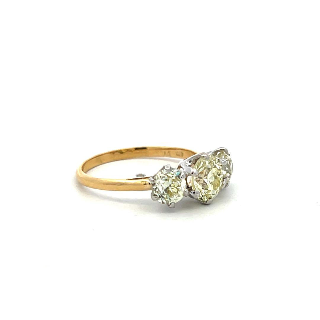 2.56ct Old European Cut Diamond Three-Stone Ring in 18K Two-Tone Gold & Platinum