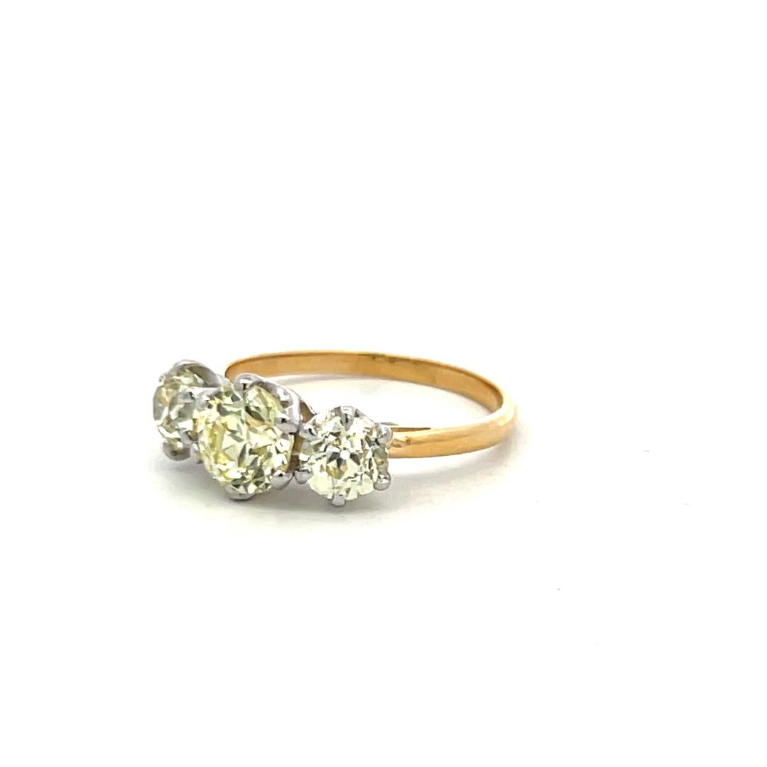 2.56ct Old European Cut Diamond Three-Stone Ring in 18K Two-Tone Gold & Platinum