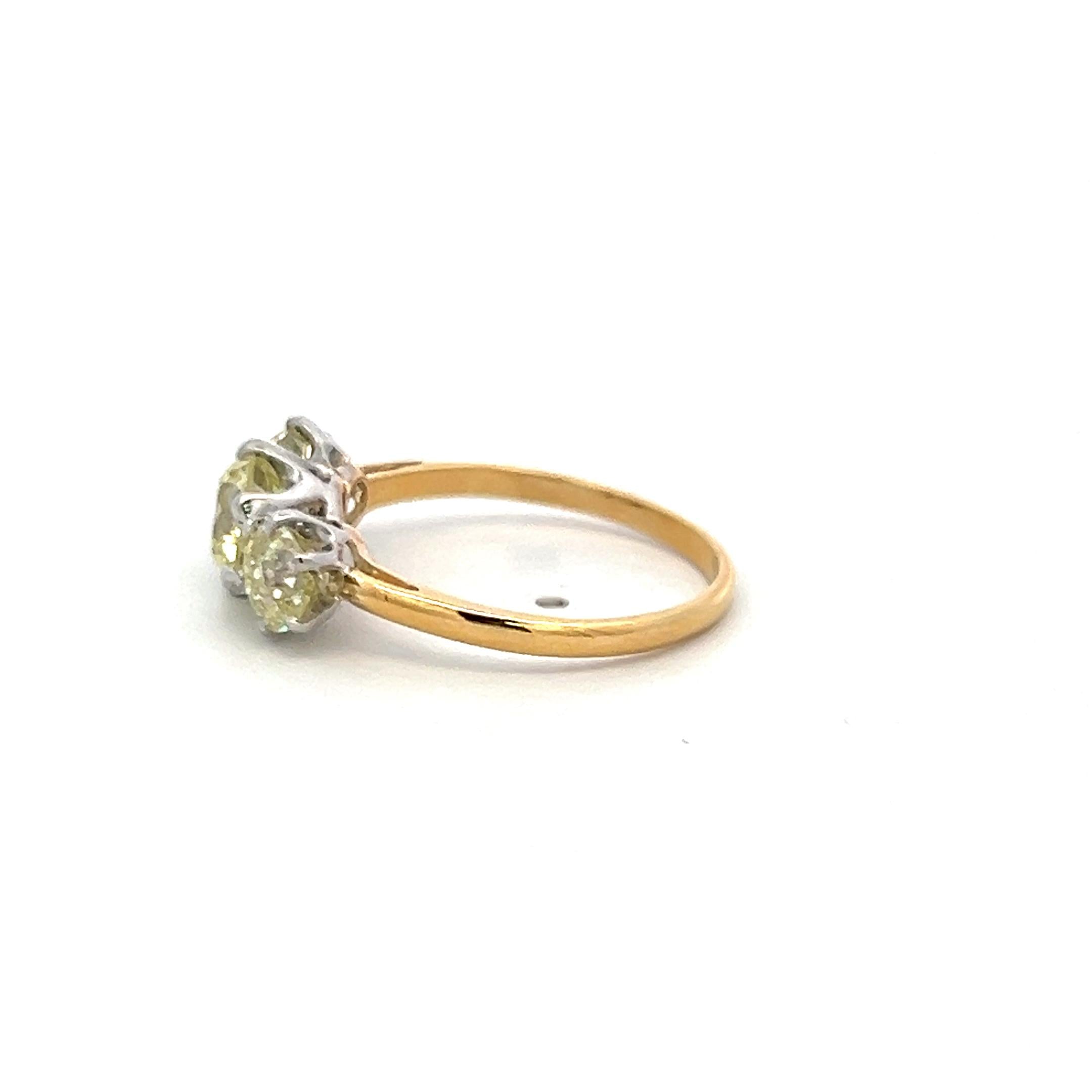 2.56ct Old European Cut Diamond Three-Stone Ring in 18K Two-Tone Gold & Platinum