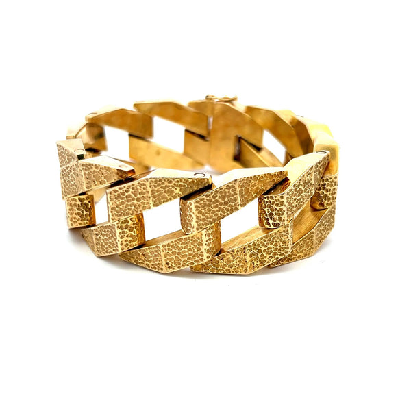 Vintage 66.90 Grams 14 Karat Yellow Gold Paved Link Bracelet