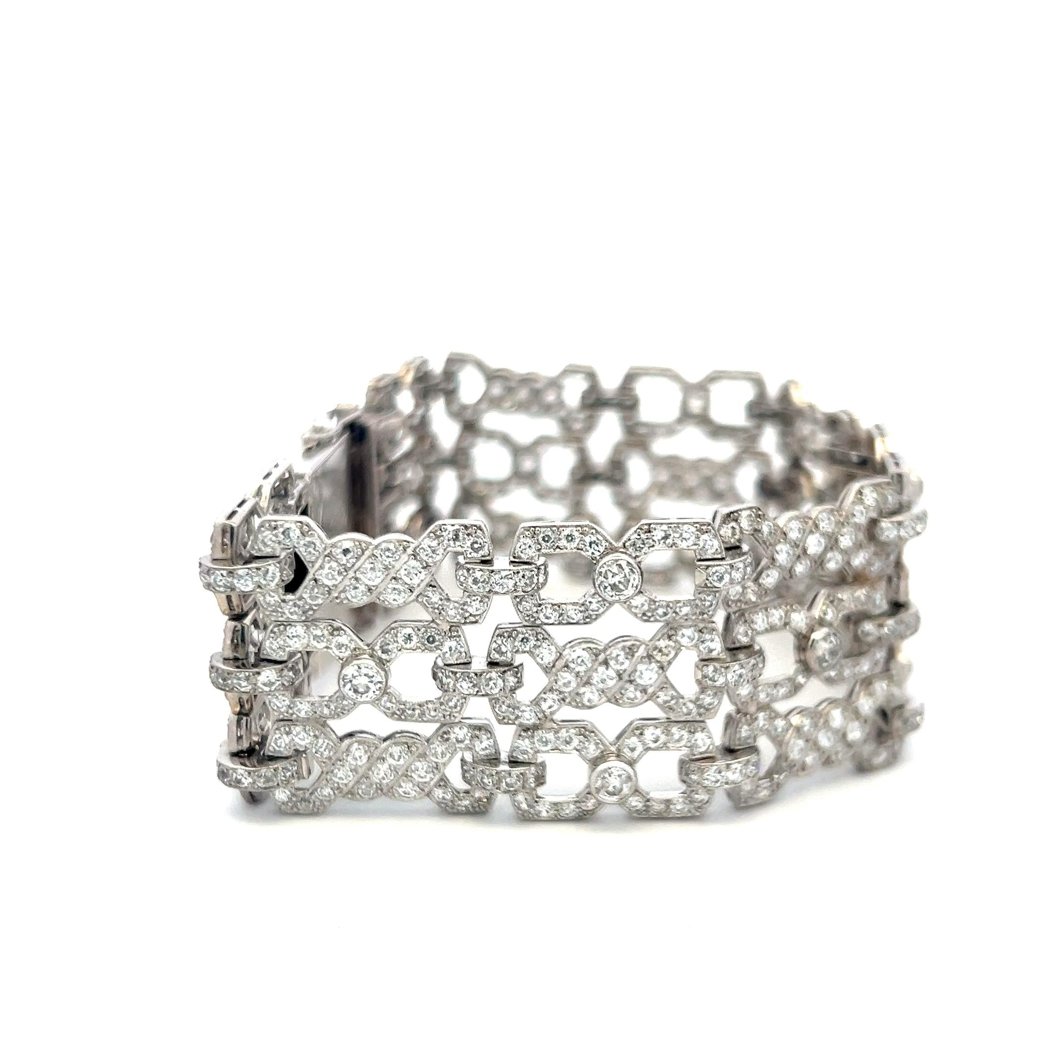 Vintage 18K White Gold Link Bracelet with 11.5 Carat Round G-VS Diamonds