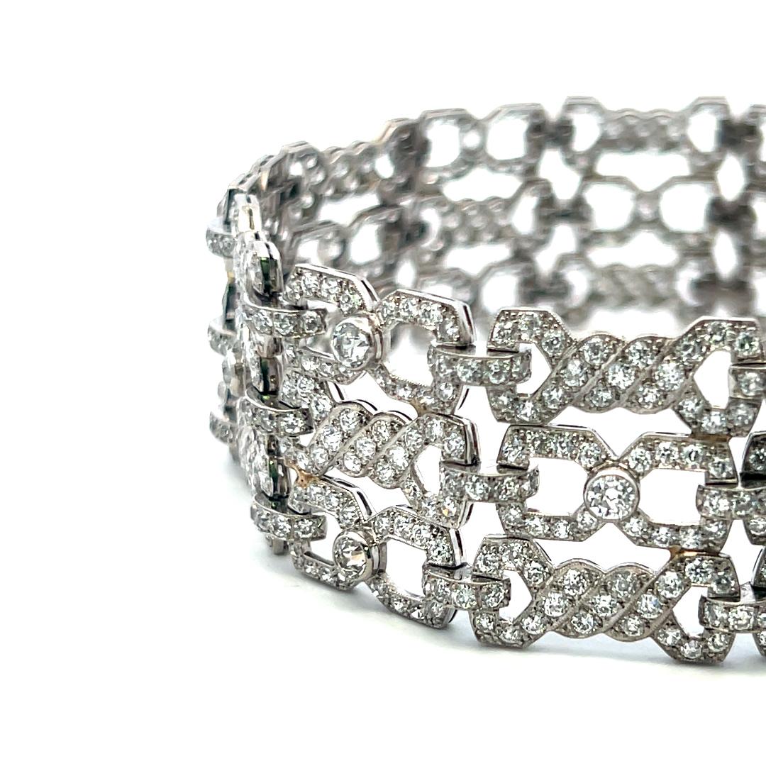 Vintage 18K White Gold Link Bracelet with 11.5 Carat Round G-VS Diamonds