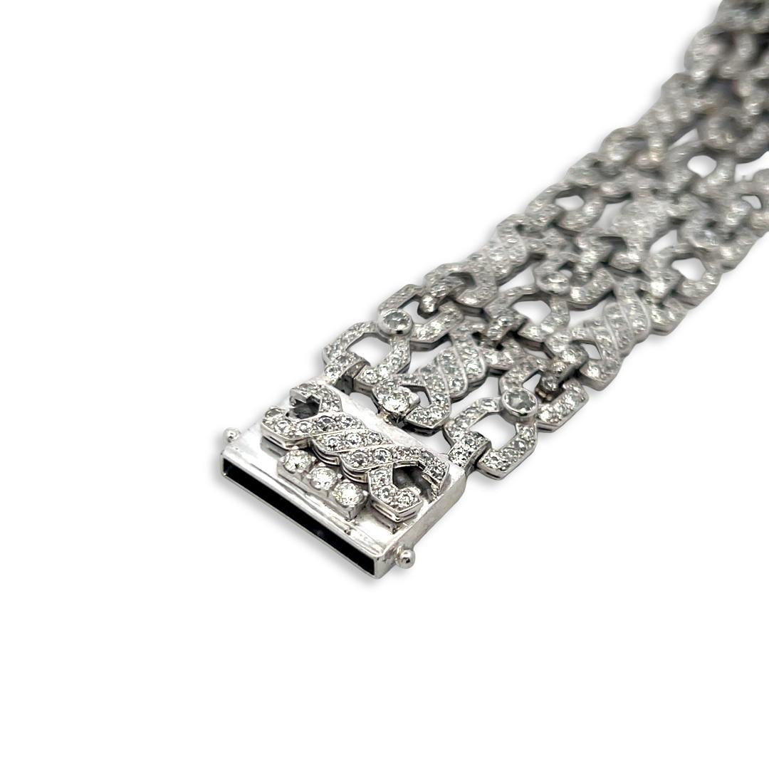 Vintage 18K White Gold Link Bracelet with 11.5 Carat Round G-VS Diamonds