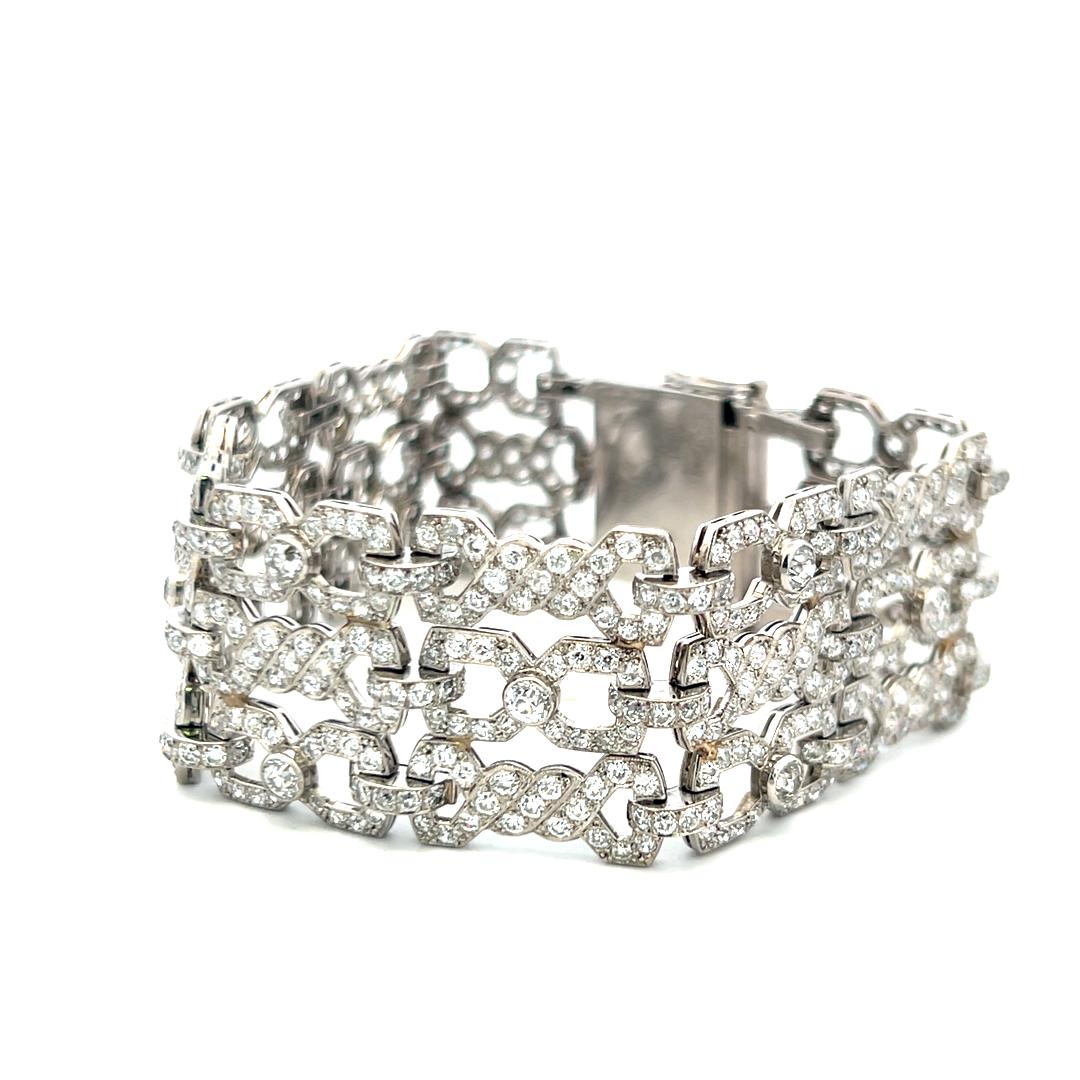Vintage 18K White Gold Link Bracelet with 11.5 Carat Round G-VS Diamonds