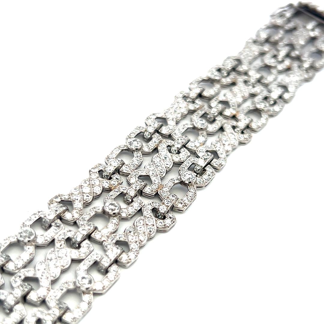 Vintage 18K White Gold Link Bracelet with 11.5 Carat Round G-VS Diamonds