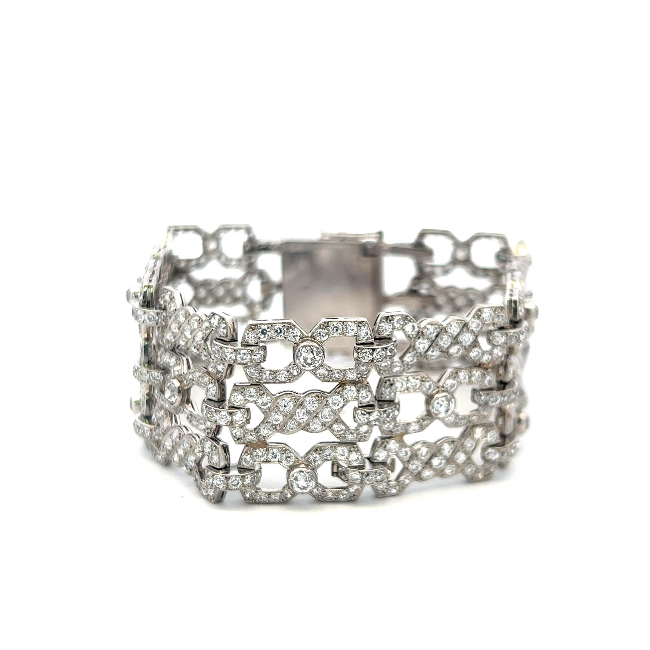 Vintage 18K White Gold Link Bracelet with 11.5 Carat Round G-VS Diamonds