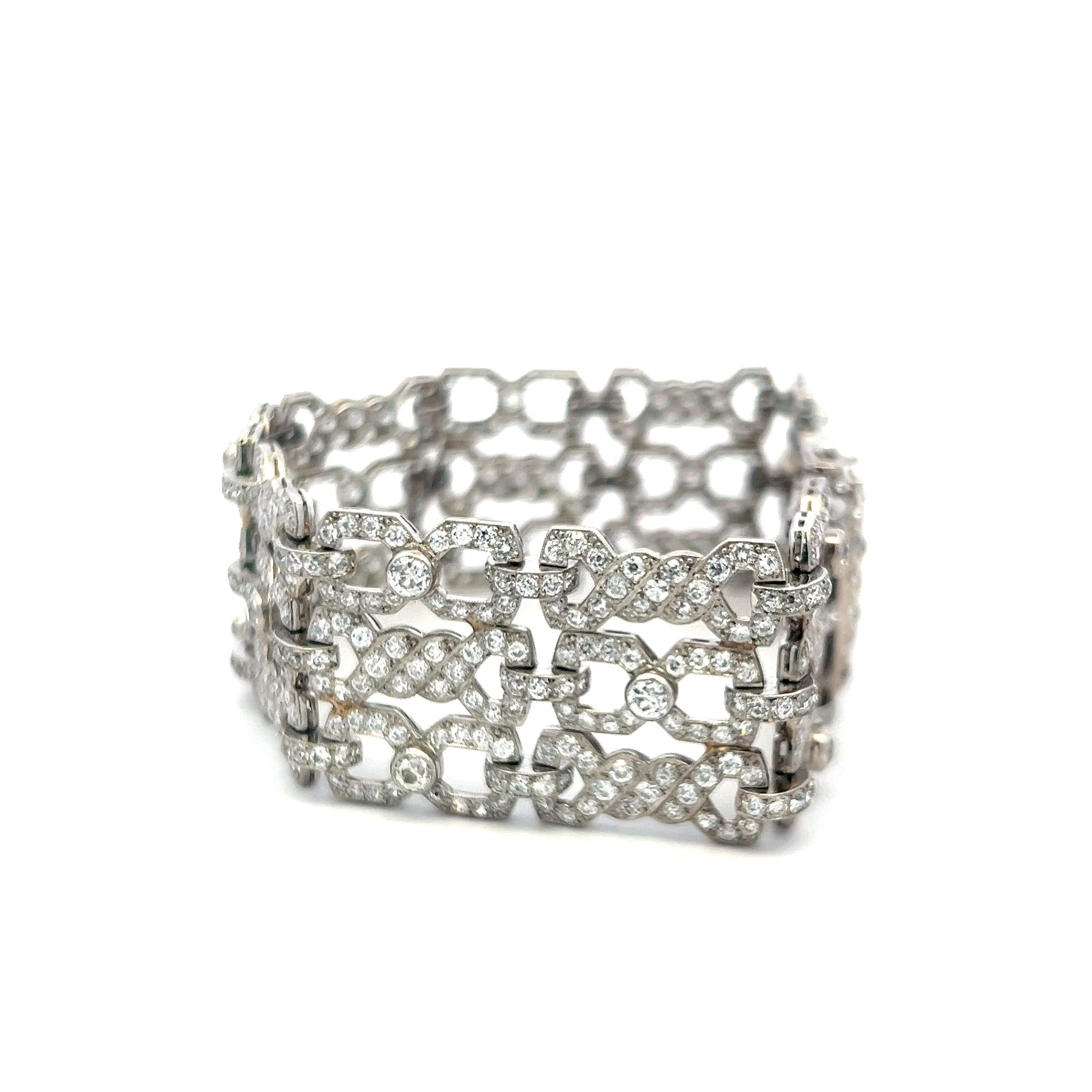 Vintage 18K White Gold Link Bracelet with 11.5 Carat Round G-VS Diamonds