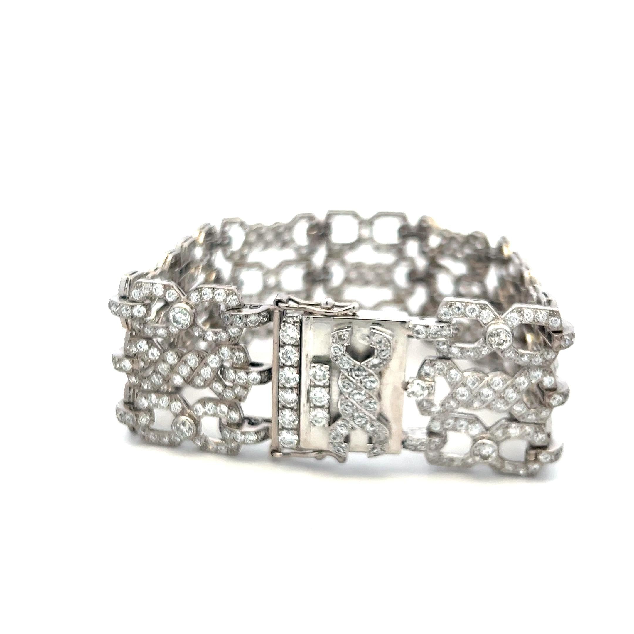 Vintage 18K White Gold Link Bracelet with 11.5 Carat Round G-VS Diamonds
