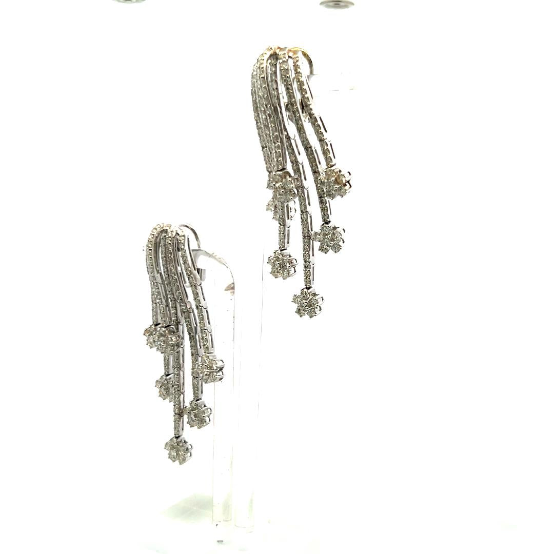 7.25ct Round Brilliant Diamond Dangling Earrings in 18K White Gold (F VS)