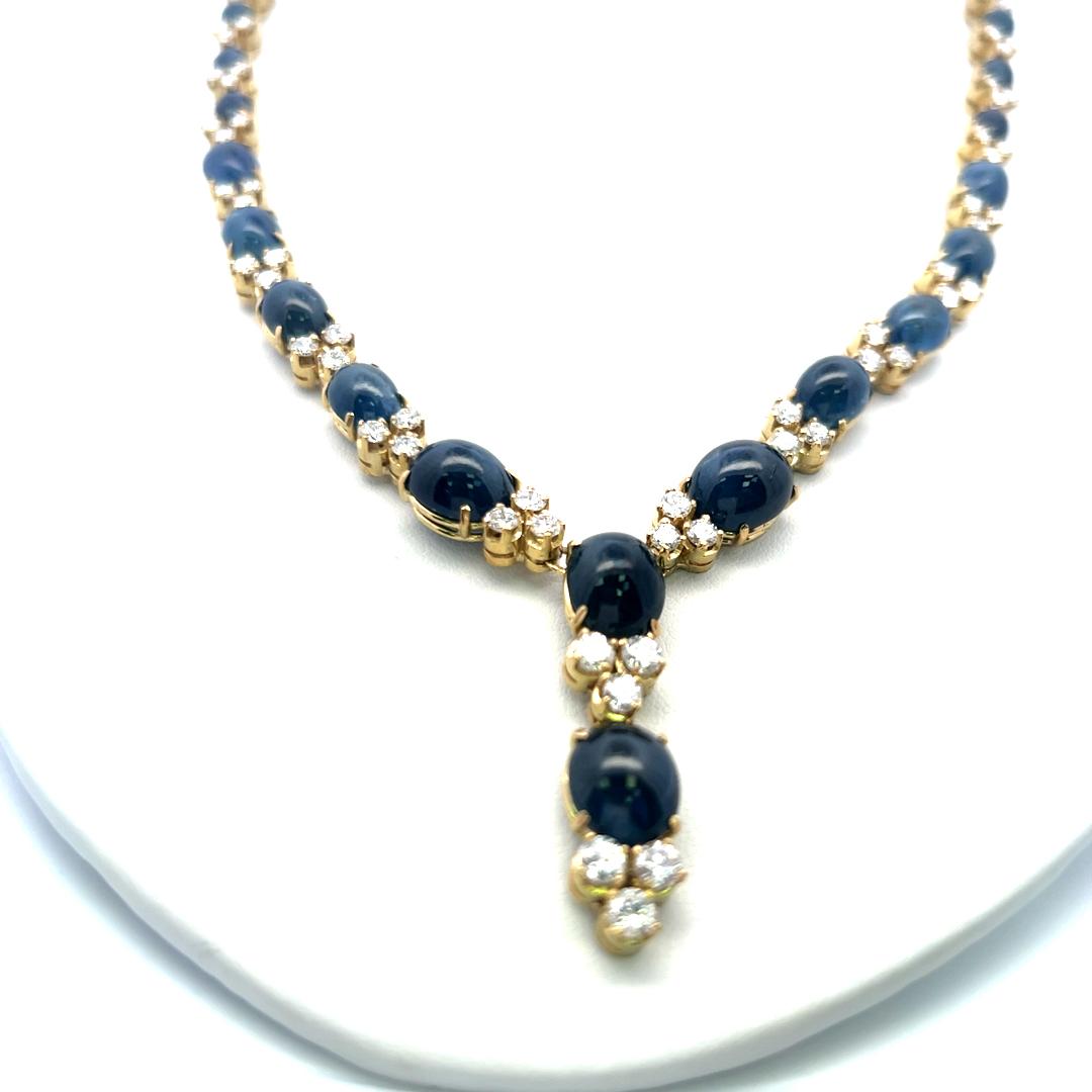 8.00ct Diamond & 7.50ct Sapphire 18K Yellow Gold Necklace, Earrings & Ring Set