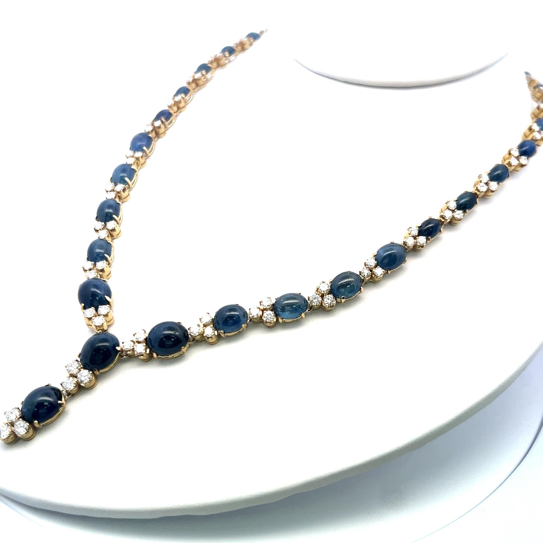 8.00ct Diamond & 7.50ct Sapphire 18K Yellow Gold Necklace, Earrings & Ring Set