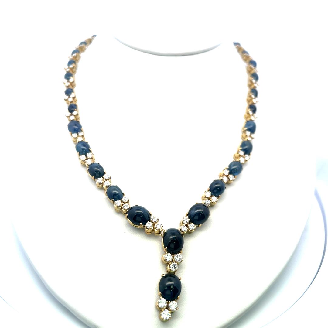 8.00ct Diamond & 7.50ct Sapphire 18K Yellow Gold Necklace, Earrings & Ring Set