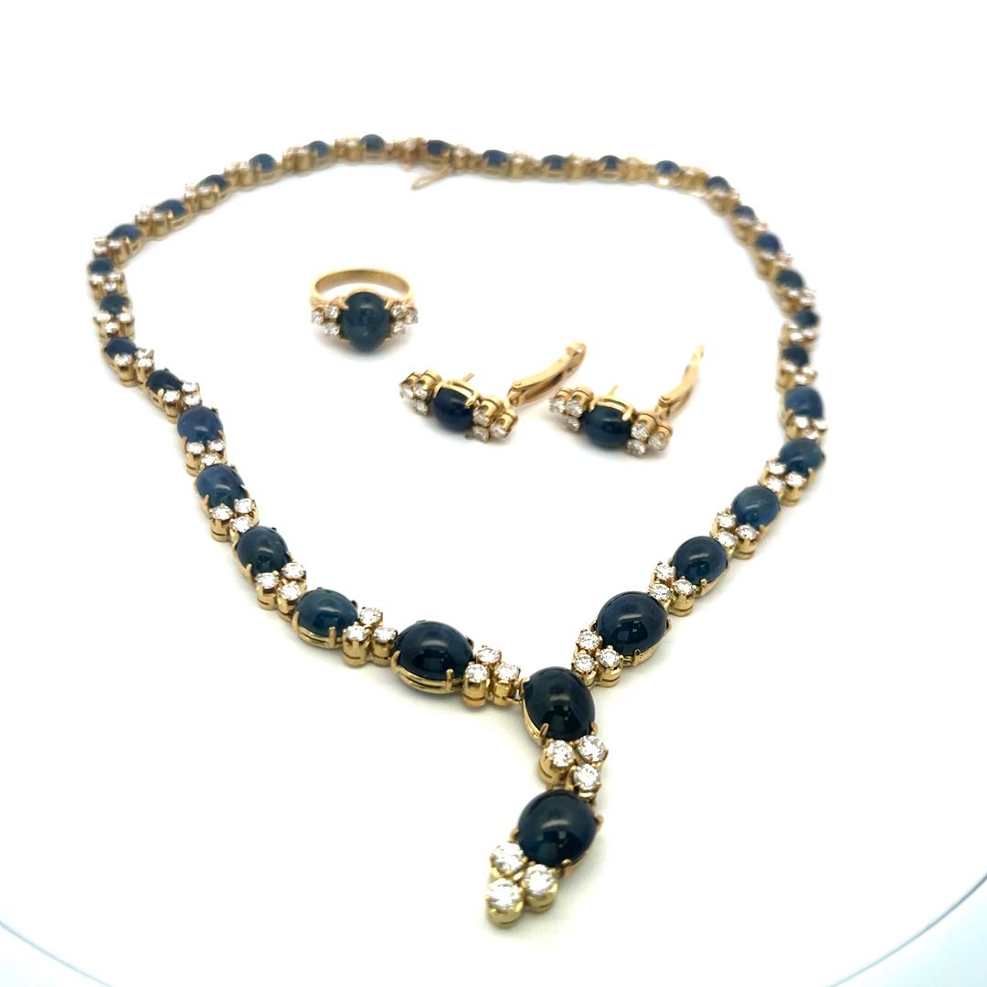 8.00ct Diamond & 7.50ct Sapphire 18K Yellow Gold Necklace, Earrings & Ring Set