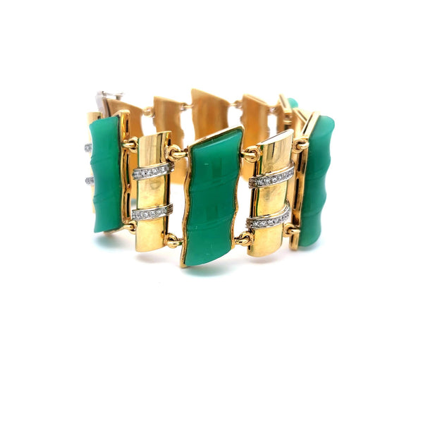 25.2–9.7mm Jade & 0.60ct Diamond Link Bracelet in 18K Yellow Gold (I SI)