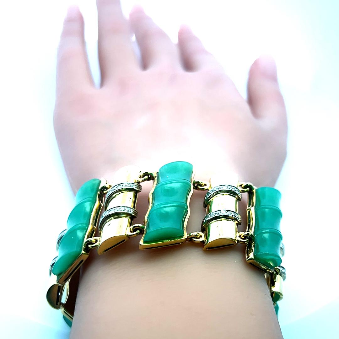 25.2–9.7mm Jade & 0.60ct Diamond Link Bracelet in 18K Yellow Gold (I SI)