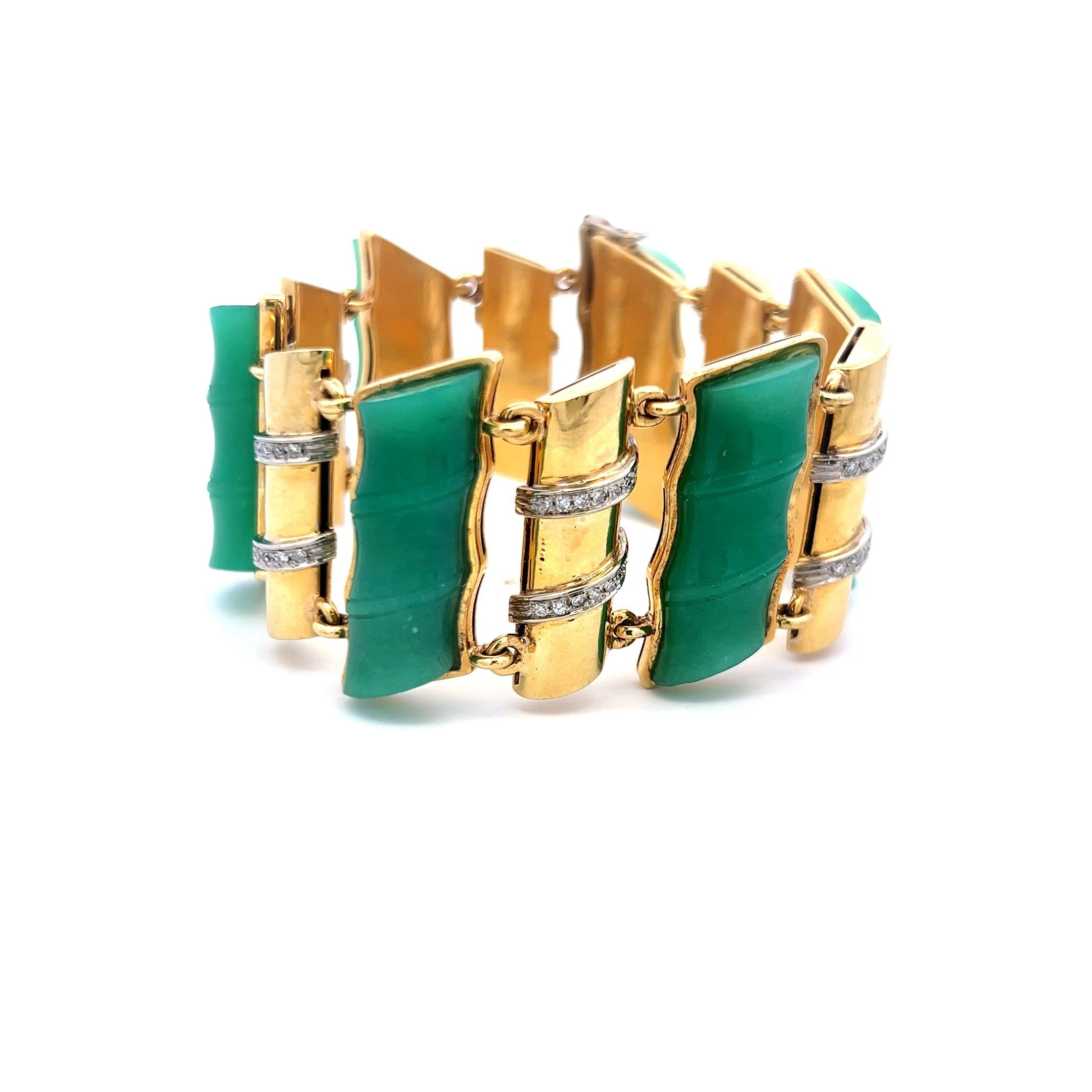 25.2–9.7mm Jade & 0.60ct Diamond Link Bracelet in 18K Yellow Gold (I SI)