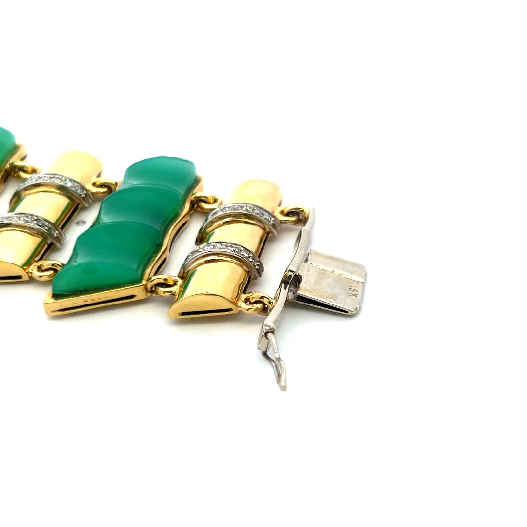 25.2–9.7mm Jade & 0.60ct Diamond Link Bracelet in 18K Yellow Gold (I SI)