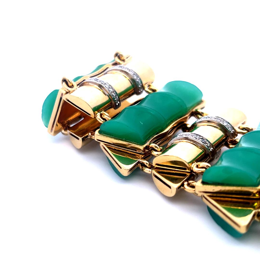 25.2–9.7mm Jade & 0.60ct Diamond Link Bracelet in 18K Yellow Gold (I SI)