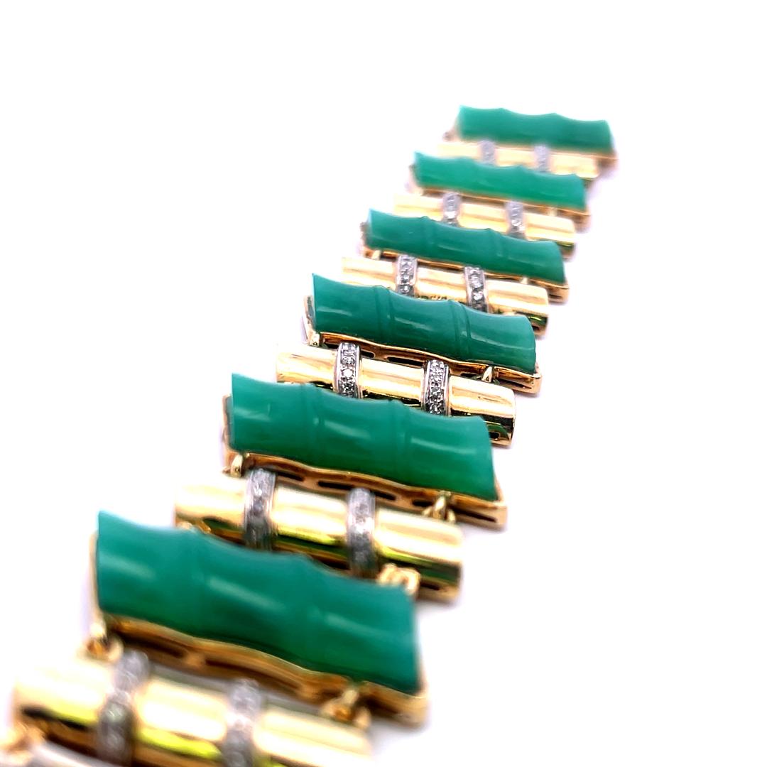 25.2–9.7mm Jade & 0.60ct Diamond Link Bracelet in 18K Yellow Gold (I SI)