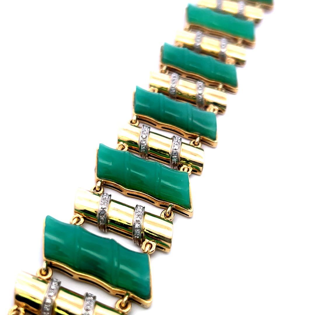 25.2–9.7mm Jade & 0.60ct Diamond Link Bracelet in 18K Yellow Gold (I SI)